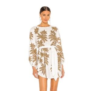 NWOT Retrofête Grace Dress White With Gold Palm Sequin Size XS